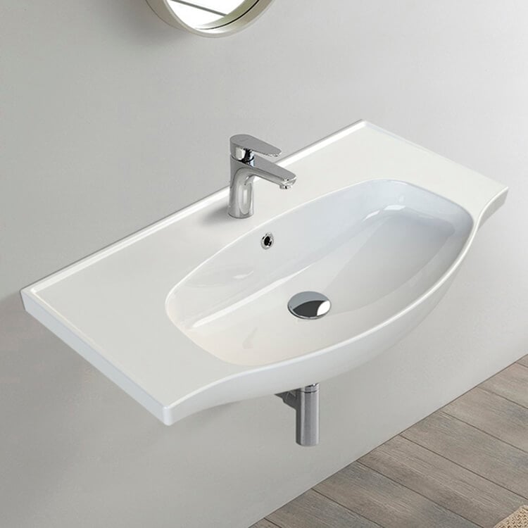 CeraStyle 082400-U-One Hole Rectangular White Ceramic Wall Mounted or Drop In Bathroom Sink